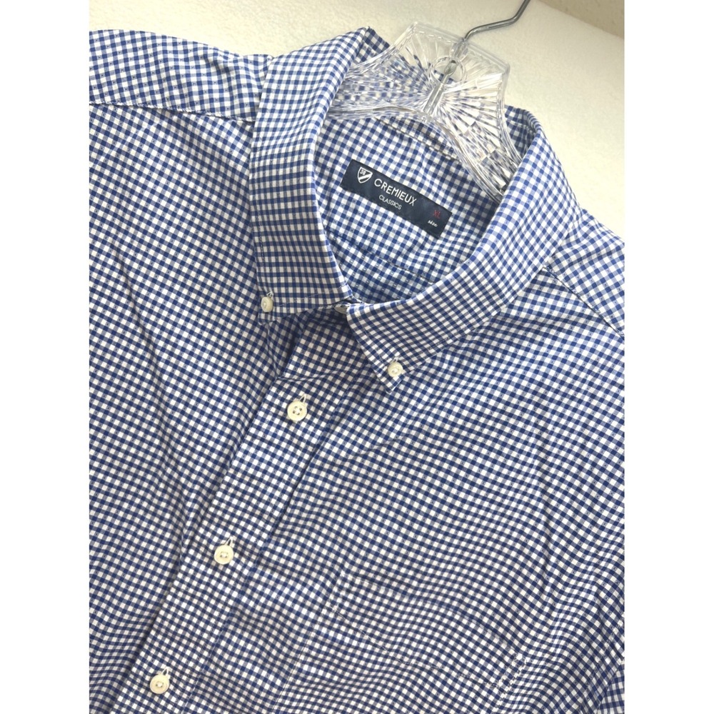 Cremieux Classics Mens XL Blue White Gingham Short Sleeve Button Down Shirt